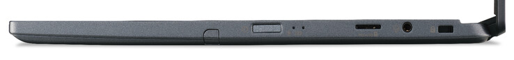 Right side: Power button/fingerprint scanner, memory card reader (microSD), combo audio, cable lock slot