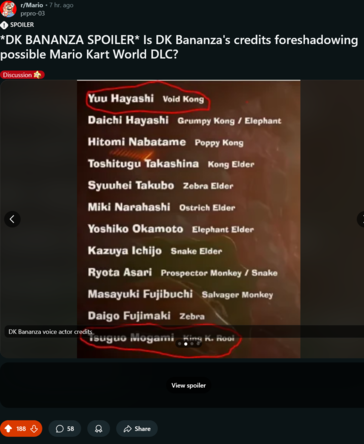 Donkey Kong Bananza credits (Image source: screenshot, Mario subreddit)