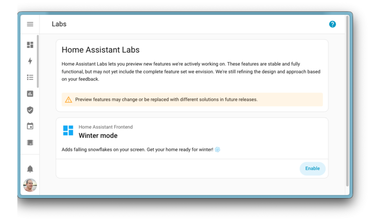 A screenshot of the new Home Assistant Labs area. (Image source: Home Assistant)