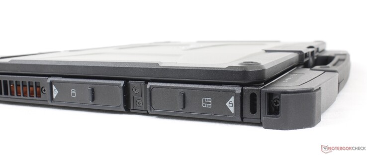 Left: Stylus holder, Removable M.2 2280 NVMe SSD (standard), Removable M.2 2280 SATA SSD (optional), Smart Card reader