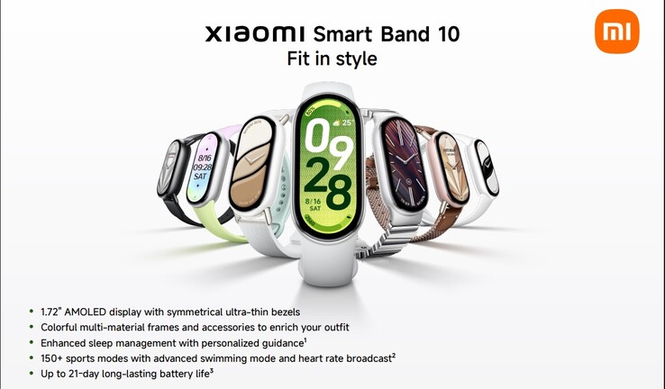 Main highlights and color options of the Smart Band 10