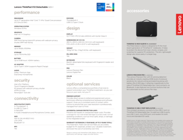 Lenovo ThinkPad X12 Detachable Gen 1 specifications (continued)