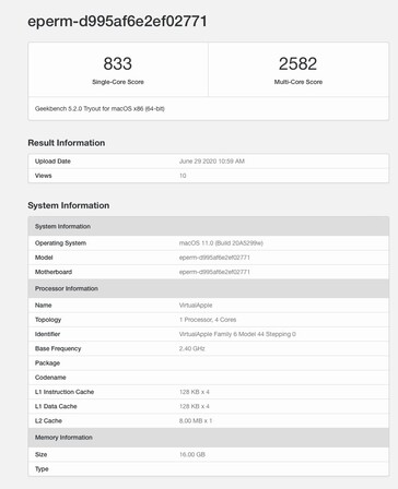 Apple DTK A12Z Bionic Geekbench 5 single and multi-core scores. (Image Source: Geekbench)