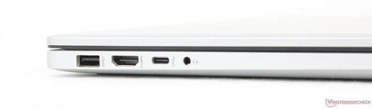 Left: USB-A (5 Gbps), HDMI 1.4b, USB-C (10 Gbps) w/ DisplayPort 1.4 + Power Delivery 3.1, 3.5 mm headset