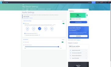 Vantage audio and battery settings