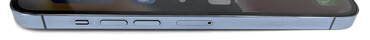 Left: notification slider, volume keys, SIM slot