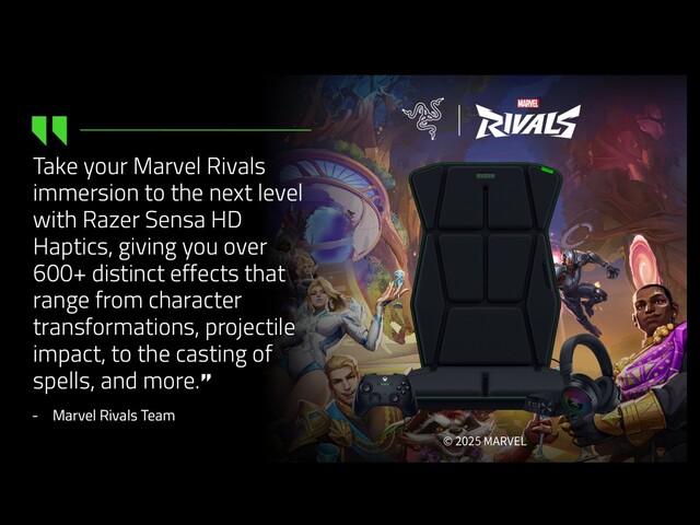 Razer Sensa HD haptics offer hundreds of immersive effects while playing Marvel Rivals. (Image source: Razer via X)