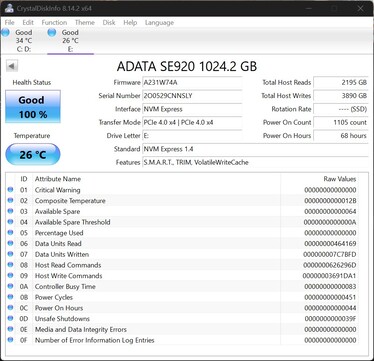 The ADATA SE920 supports PCIe 4.0 x4