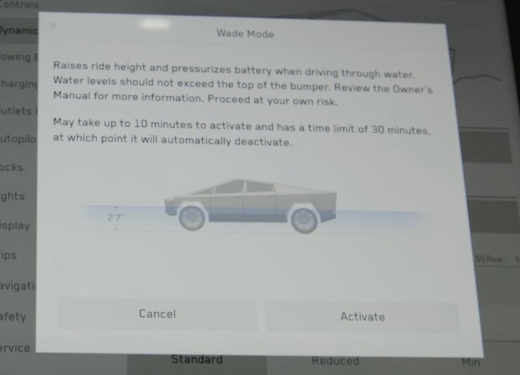 Tesla details the Cybertruck Wade mode's maximum depth and duration