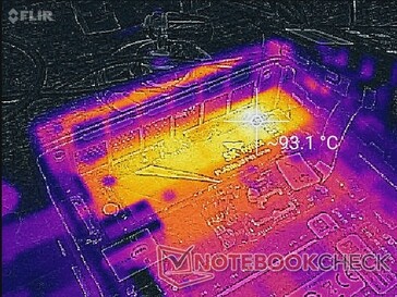 SK Hynix P41 hot spot with no heat sink is much warmer at 93 C when stressed