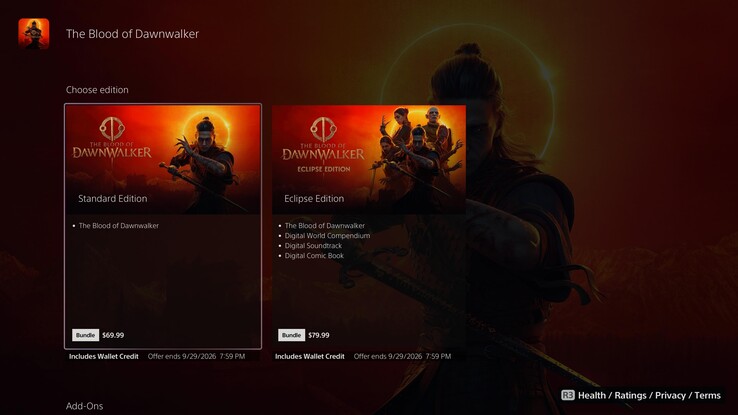 The Blood of Dawnwalker listing on the PS store.