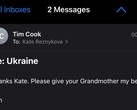 Tim Cook's message to an Apple employee regarding her grandmother. (Image source: Twitter)