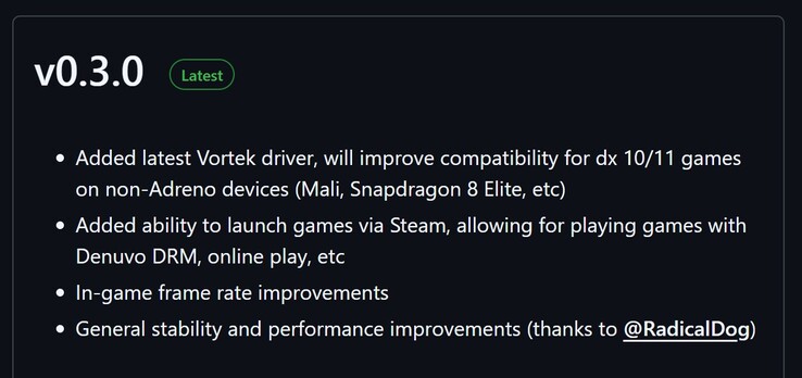 Changelog of the new update (Image source: GitHub)