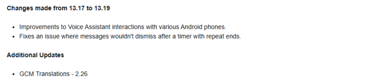 The release notes for Garmin live software version 13.19 for Venu 3 smartwatches. (Image source: Garmin)