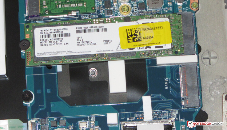 An NVMe SSD serves as the system drive and a second SSD can also be inserted.