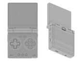 The Miyoo clamshell handheld has a removable battery cover.