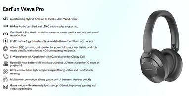 Full spec sheet of the headphones (Image source: EarFun)