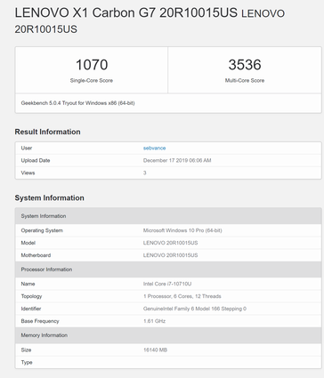 Comet Lake i7-10710U Geekbench scores (Image source: Geekbench)