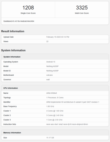 Nothing Phone 3a Pro Geekbench listing (image source: Geekbench)