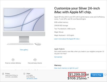 Cheapest 2021 iMac with 7-core GPU. (Image source: Apple)