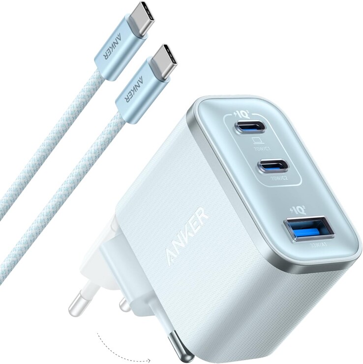The new blue Anker Nano Charger (70W, 3 Ports). (Image source: Anker)