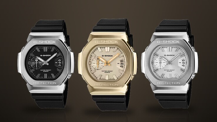Casio G-Shock GMC-2500-1A black dial, GMC-2500G-9A gold and GMC-2500-1A8 silver dial on black resin bands