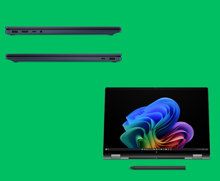 HP OmniBook X Flip 16-inch 2-in-1 laptop shown in tablet mode with stylus support (Image source: HP)