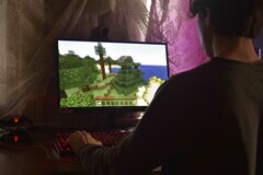 The image shows a person playing Minecraft on a PC