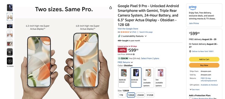 Amazon has knocked $400 off last year's Pixel 9 Pro. (Image source: Amazon US)