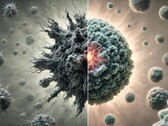 A visual depiction of turning a cancerous cell back into a healthy cell. (Image source: Generative AI/New Atlas)