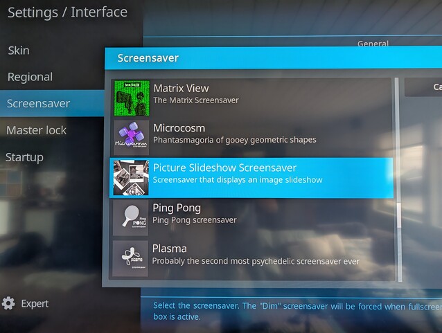 Kodi is an easy way to set up a picture screensaver on your Android TV, but you do have to keep it running for the screensaver to trigger (Image Source: Notebookcheck)
