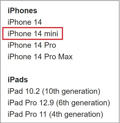 Apple device list. (Image source: 91Mobiles/Evan Blass)