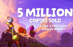 Pictured - the graphic shared by Aggro Crab's X account to celebrate 5 million copies being sold. (Image source: @Aggro Crab on X/Twitter)