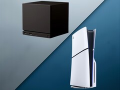 Steam Machine pictured next to PS5 console (Image source: Valve, Sony PlayStation with edits)