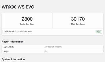 Geekbench listing for the Ryzen Threadripper PRO 9995WX. (Image source: Geekbench)