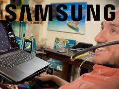 Neuralink patient using BCI, with Samsung logo on top.