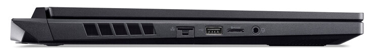 Left side: Gigabit Ethernet, USB 2.0 (USB-A), memory card reader (MicroSD), audio combo