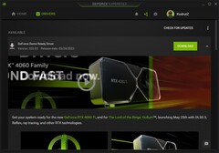 Nvidia GeForce Game Ready Driver 532.03 notification in GeForce Experience (Source: Own)