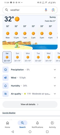 Google Search weather interface (old/current)