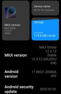 MIUI 12.5.12 Enhanced Edition on Xiaomi Mi 10T Pro details (Source: Own)
