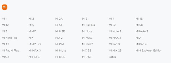 Mi phones with EOS status. (Image source: Xiaomi)