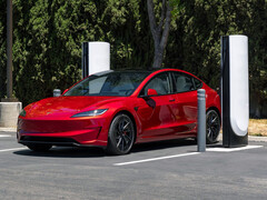 Tesla Model 3 at a Supercharger. (Image source: Tesla)