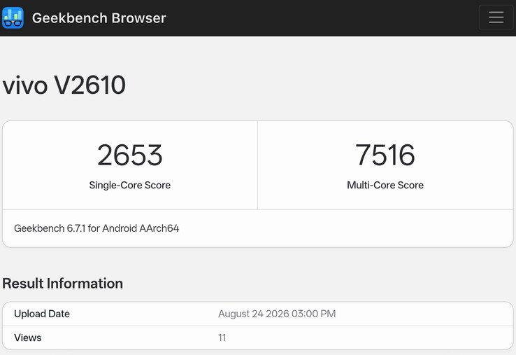 The engineering versions of the Vivo X500 Pro Max Geekbench listing