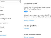 Eye control settings in Windows 10 Insider Preview Build 16257 for PC