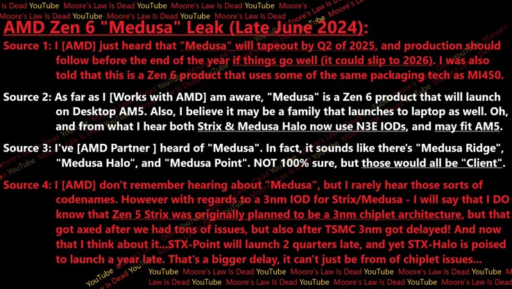 AMD Zen 6 "Medusa" leak. (Image source: Moore's Law Is Dead)