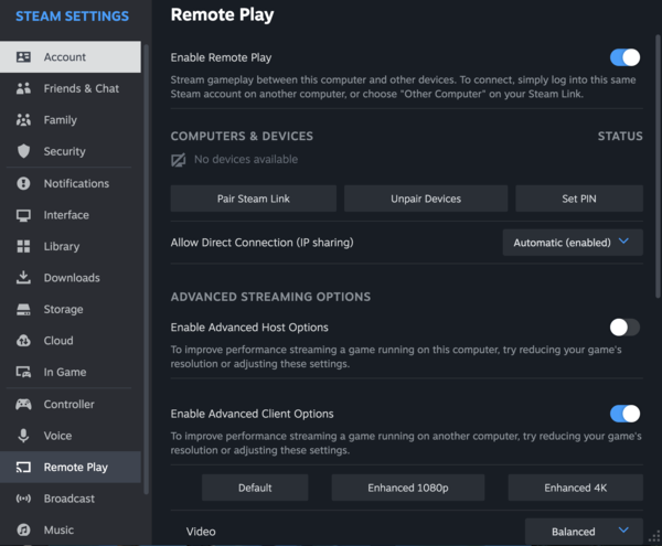 As simple as flicking a switch, Steam Remote Play is the easiest solution to get started with (Source: Notebookcheck)