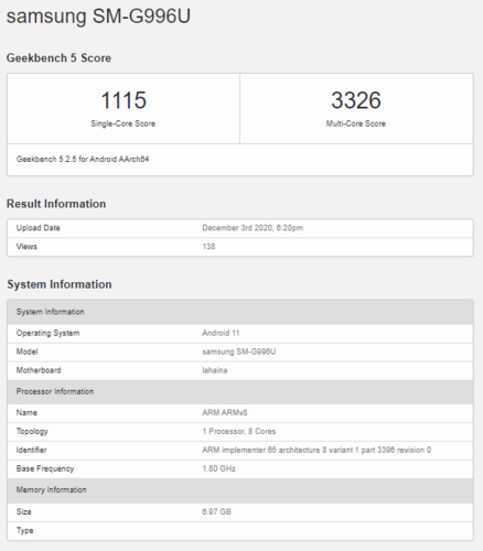 The Geekbench listing shown in the video published by Random Stuff 2 on YouTube. (Image source: Geekbench)