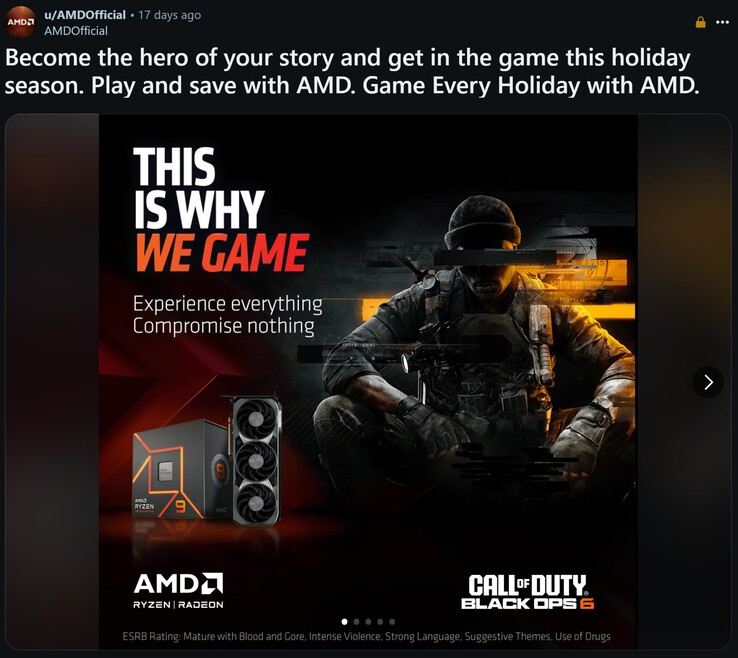 The original AMD Reddit ad featuring the unreleased GPU design. (Image source:  Videocardz on X)