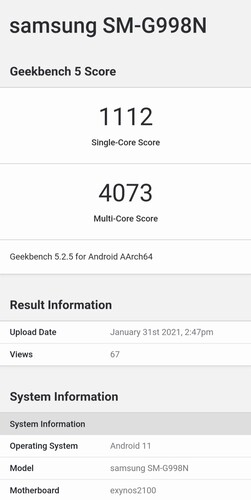 Exynos 2100 breaking the 4,000 point multi-core barrier (Image Source: Geekbench)