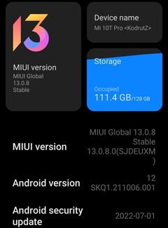 MIUI 13.0.8 on Xiaomi Mi 10T Pro details, July 2022 security patch is here (Source: Own)